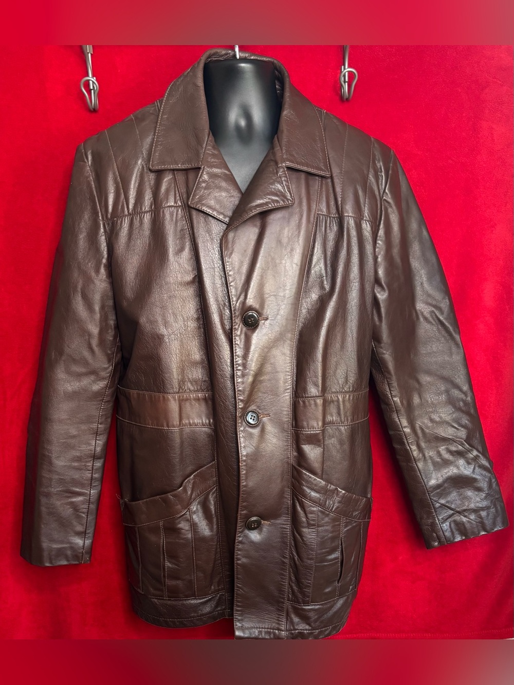 Vintage Sears The Leather Shop Brown Car Coat Removable Liner XL